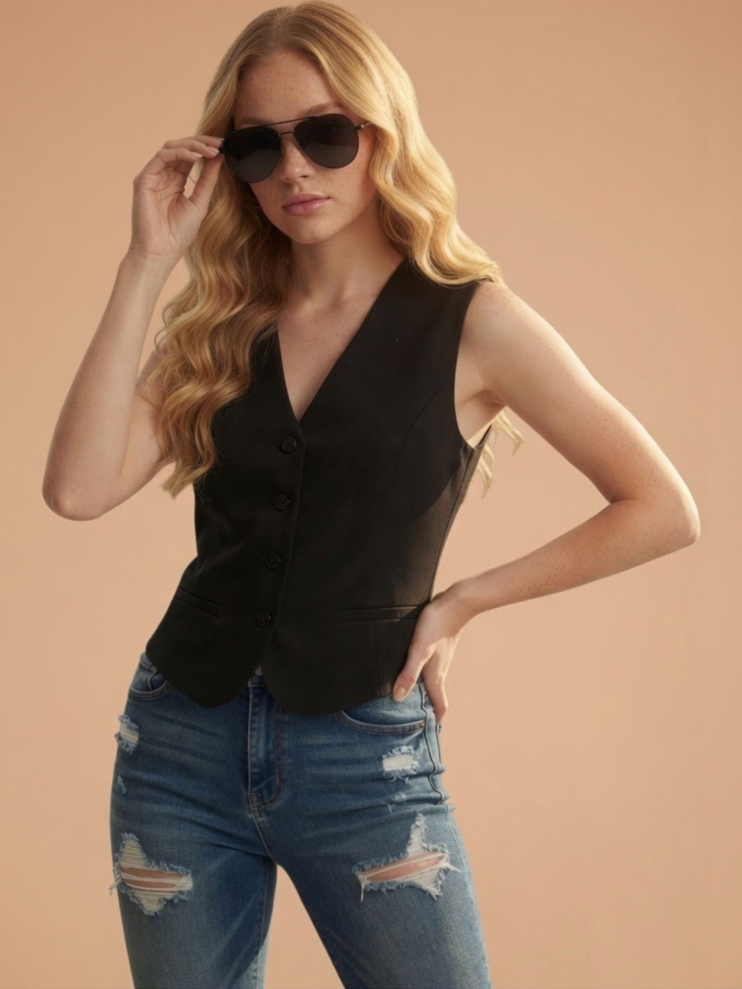 Chemistry V-Neck Sleeveless Slim Fit Vest