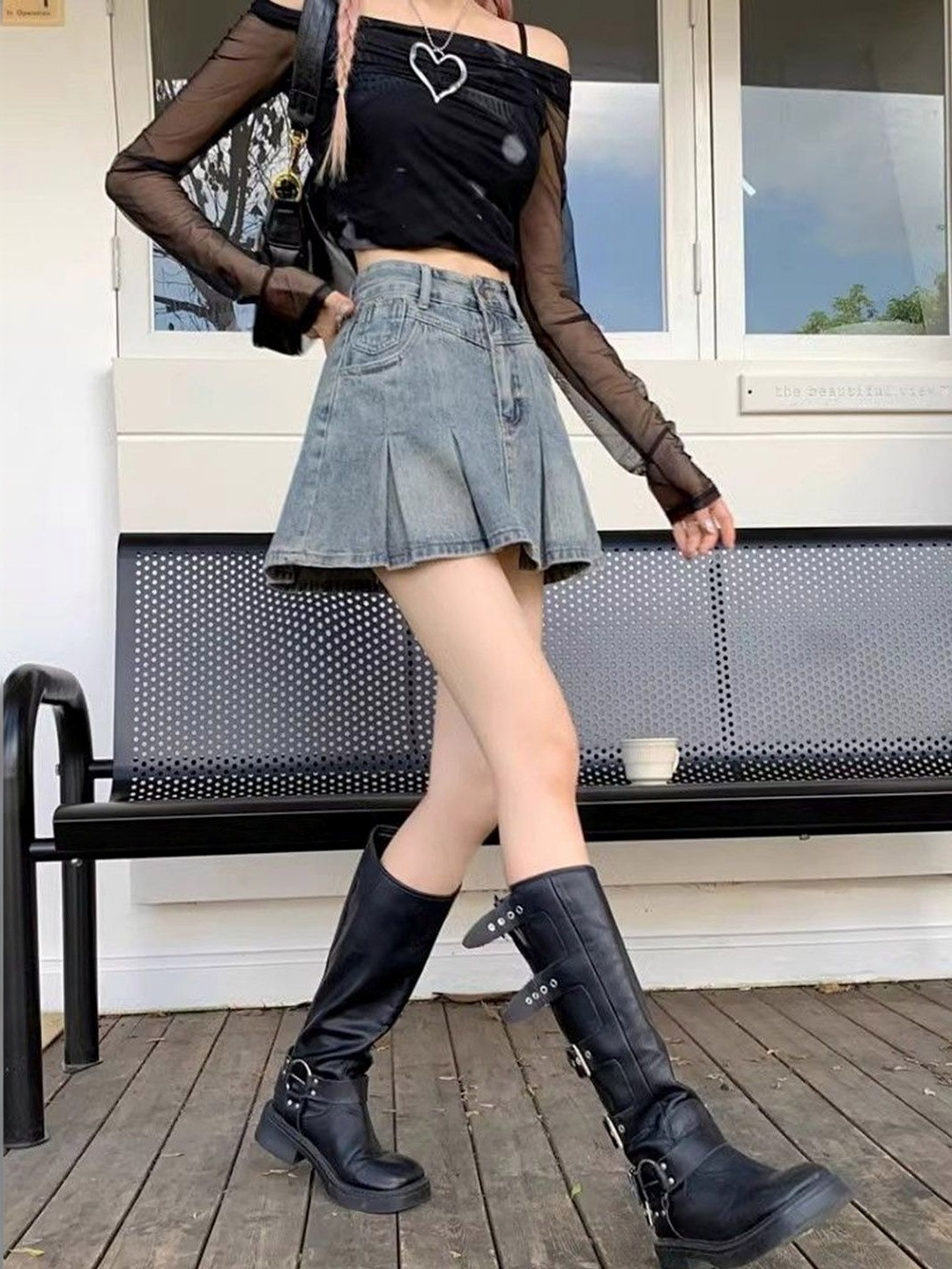 StyleCast Women Denim Tiered Mini A-Line Skirt