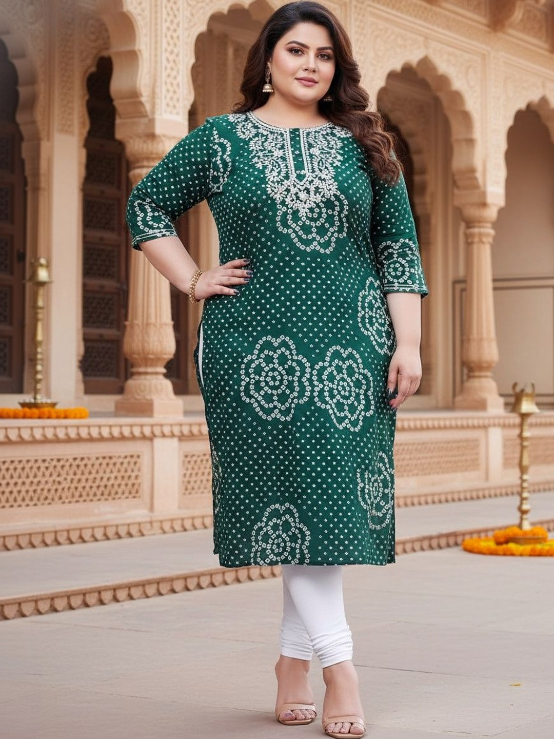 KALINI Women Bandhani Printed Thread Work Indie Prints Kurta