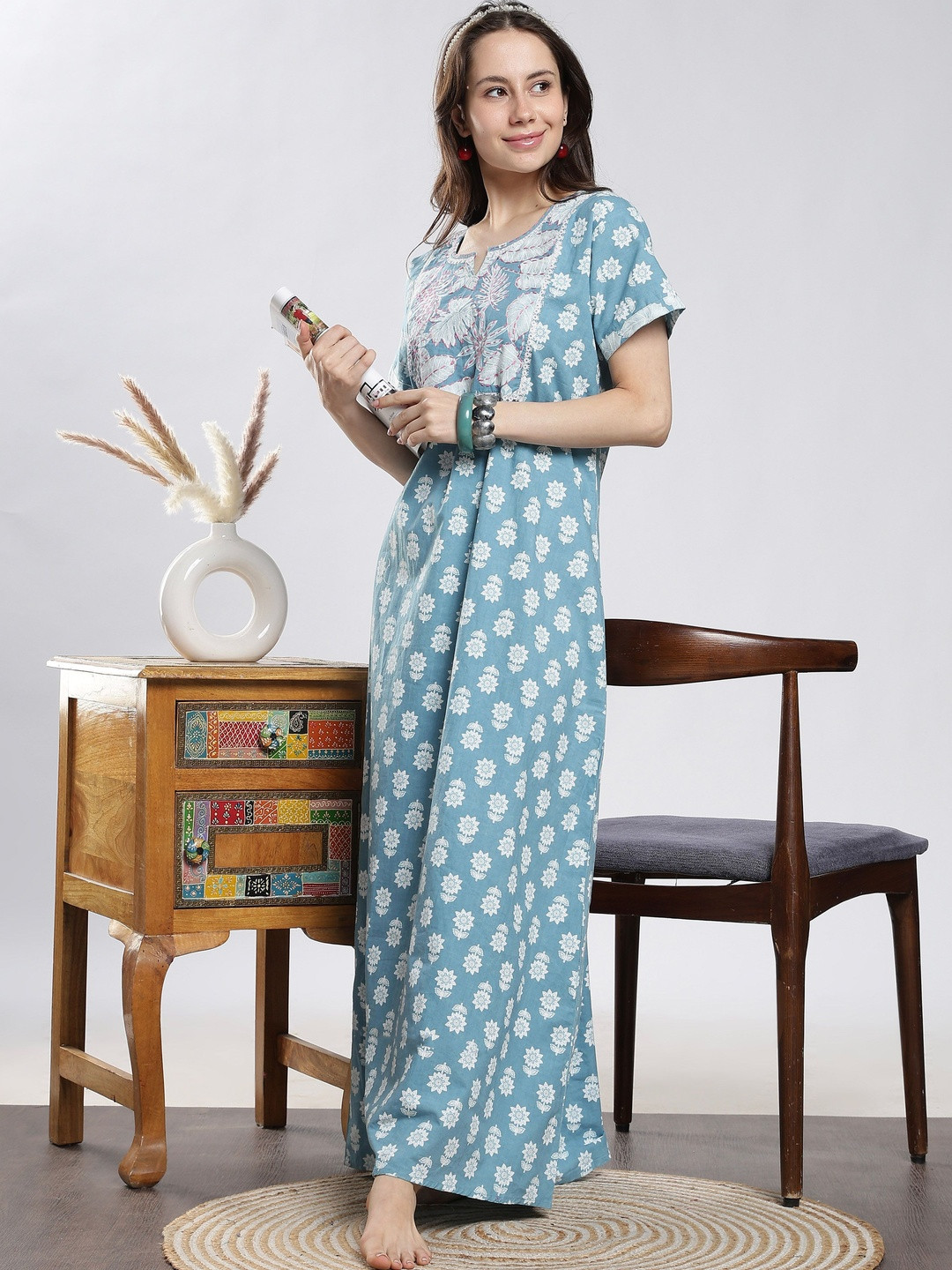 9shines Label Printed Maxi Nightdress