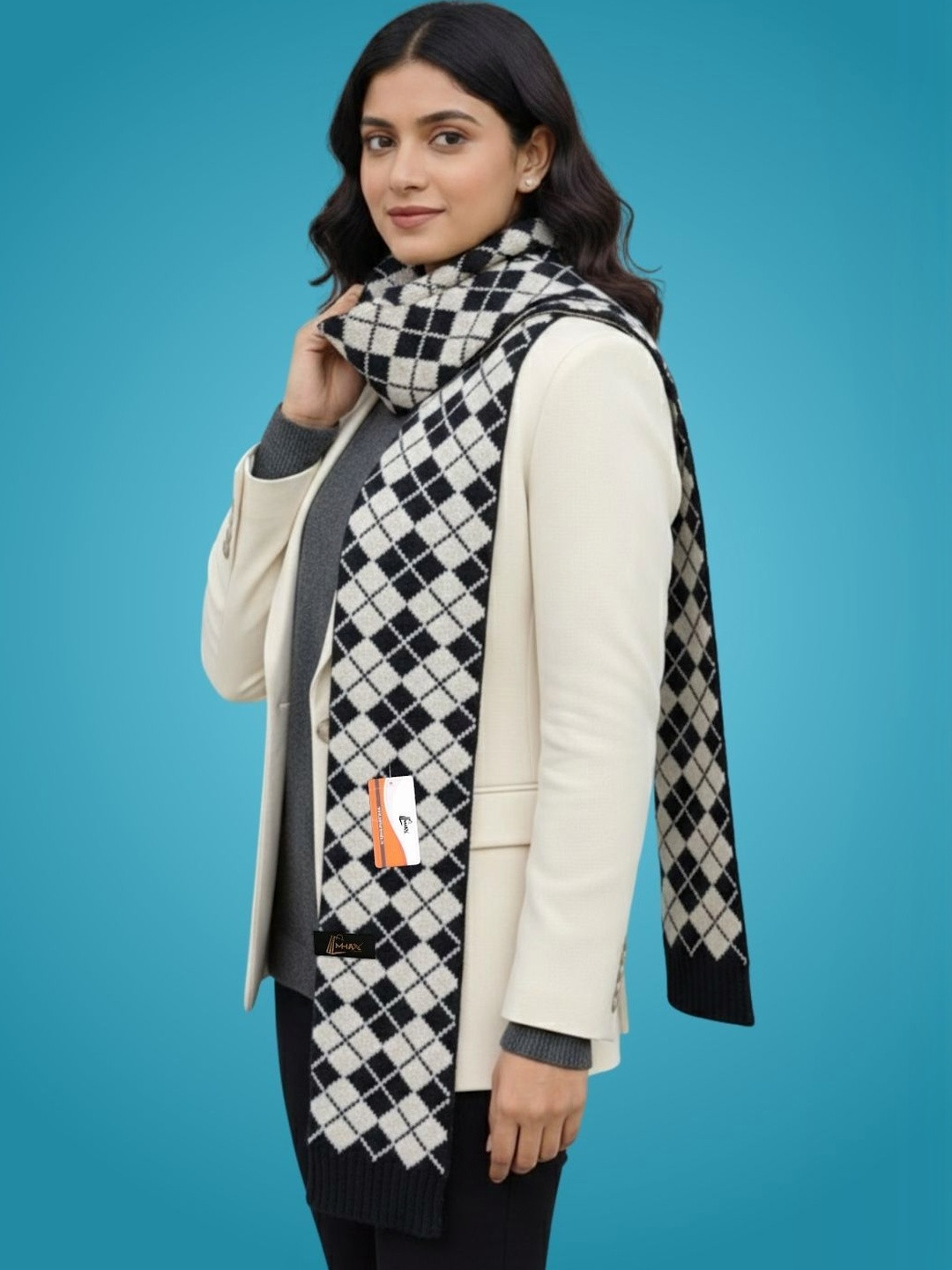 MHAX Women Checked Merino Wool Mufflers