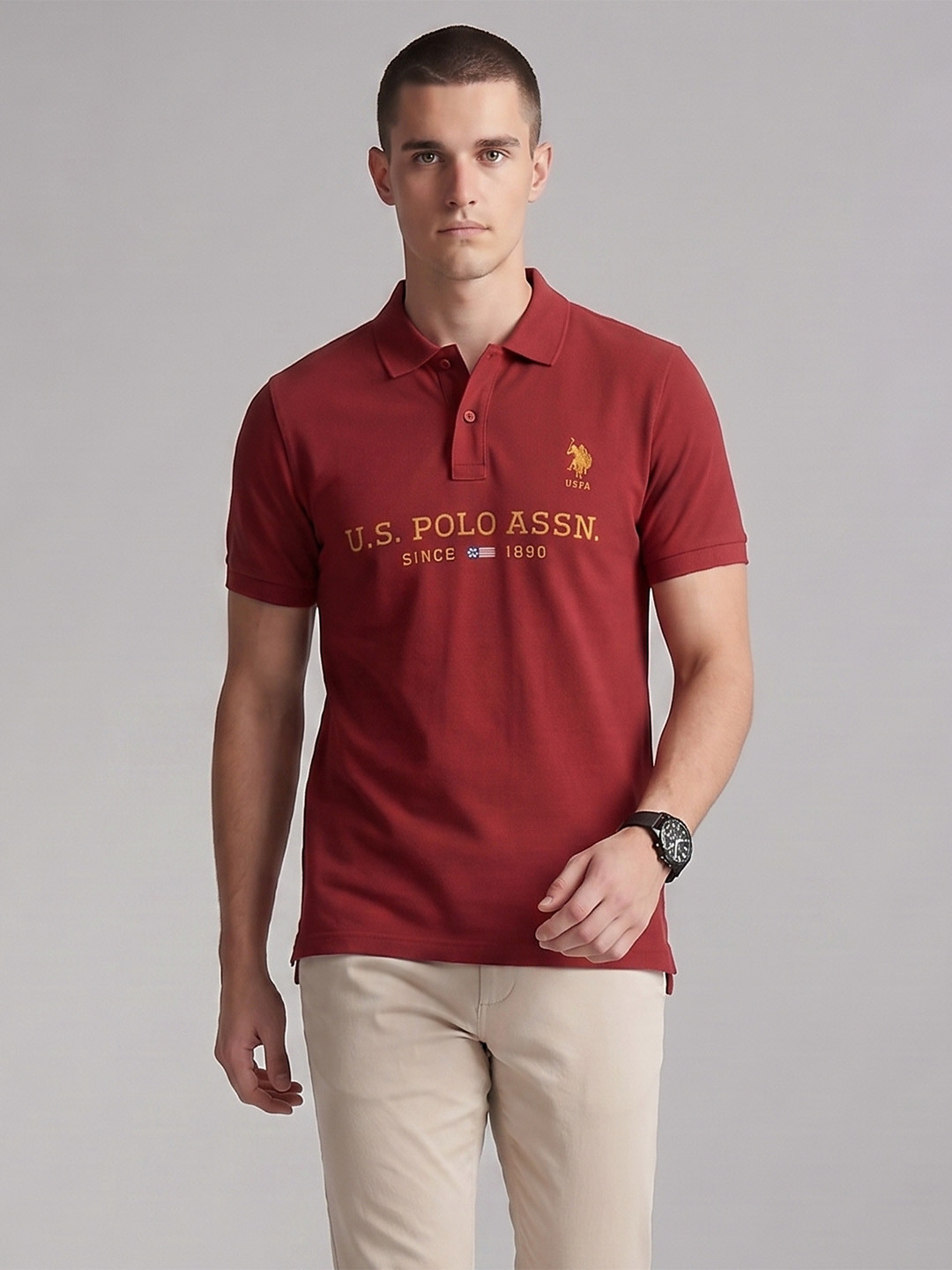 U.S. Polo Assn. Brand Logo Printed Polo Collar Pure Cotton T-shirt