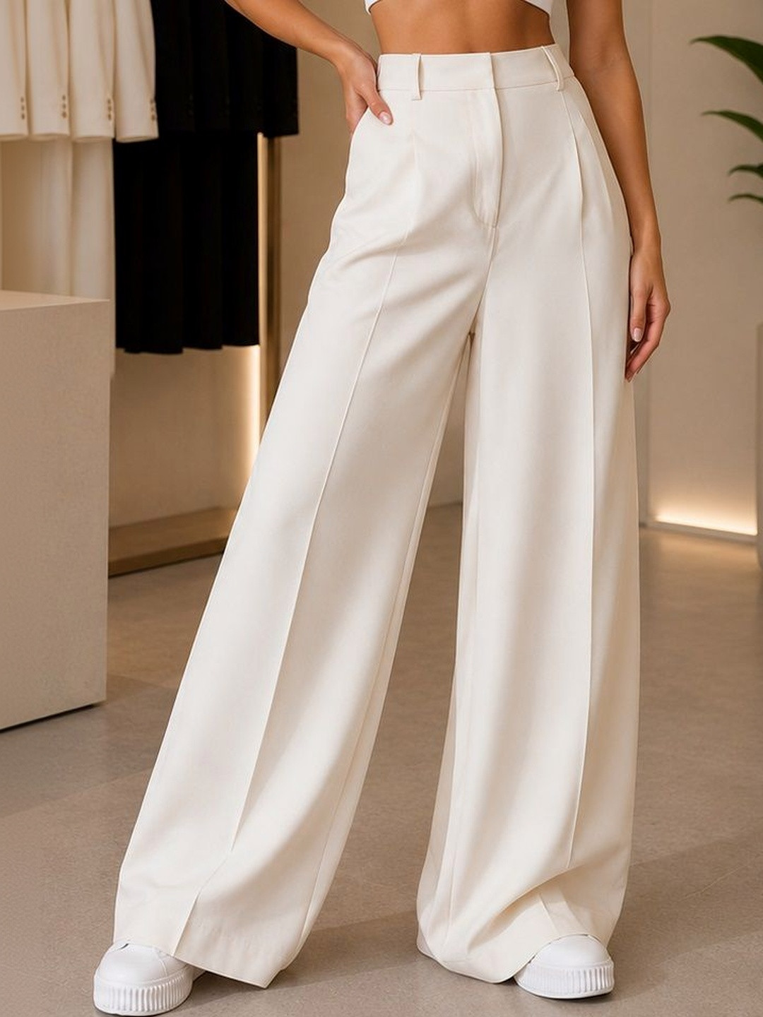 KASHIAN Women Relaxed High-Rise Pleated Trousers
