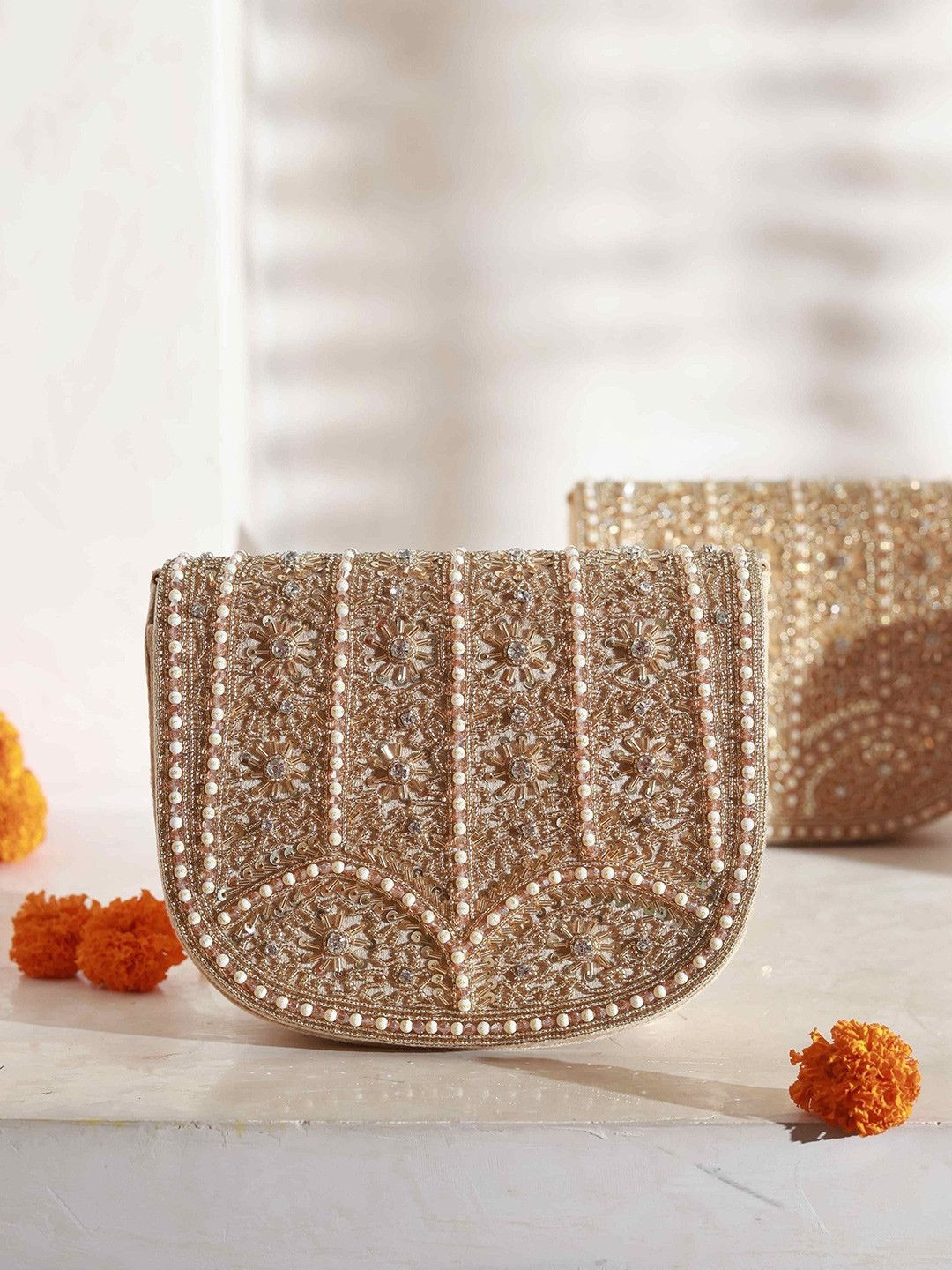 THE TAN CLAN Kavya Embroidered Flap Over Foldover Clutch