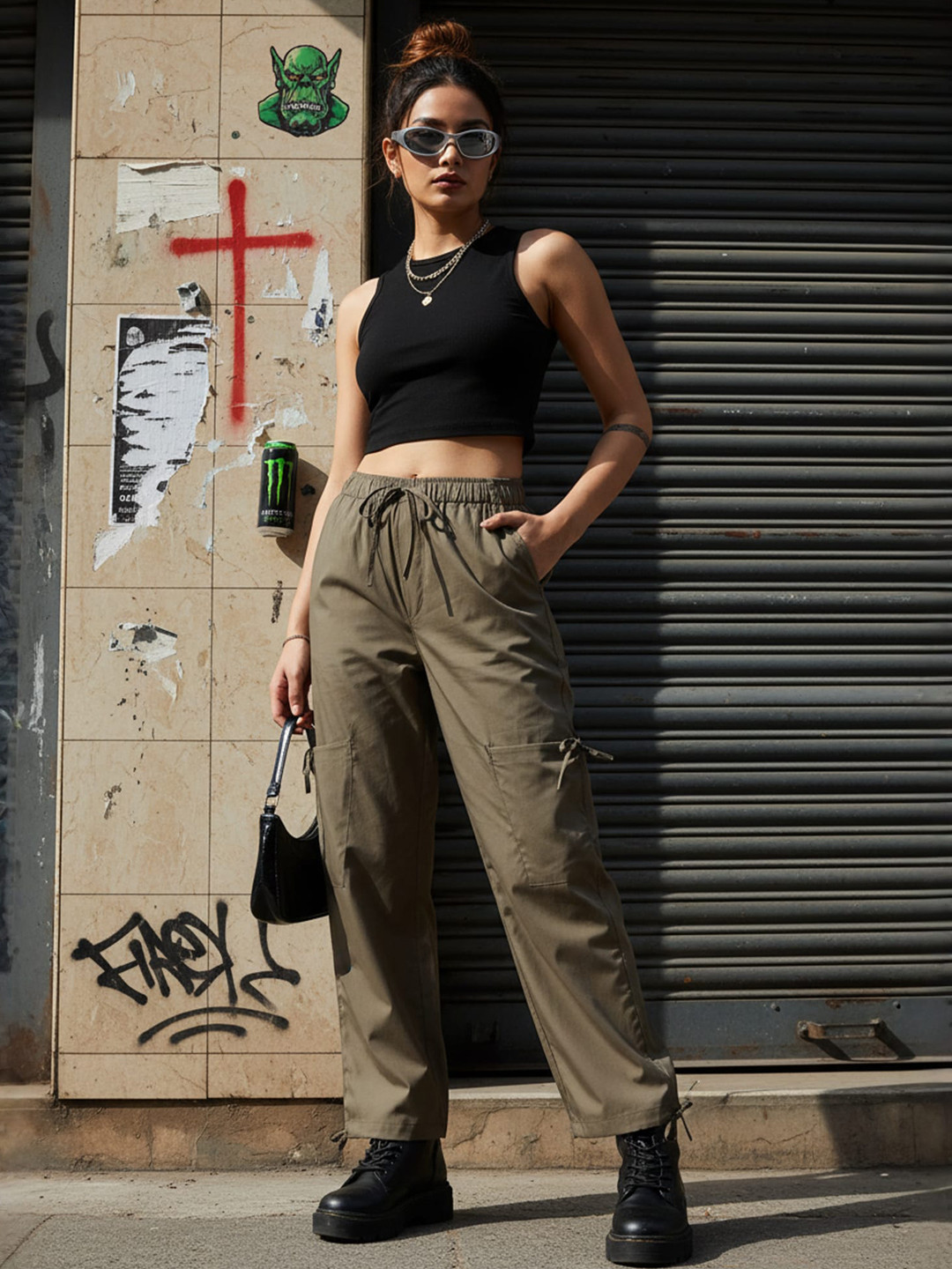 STRV Women High-Rise Easy Wash Cargos Trousers