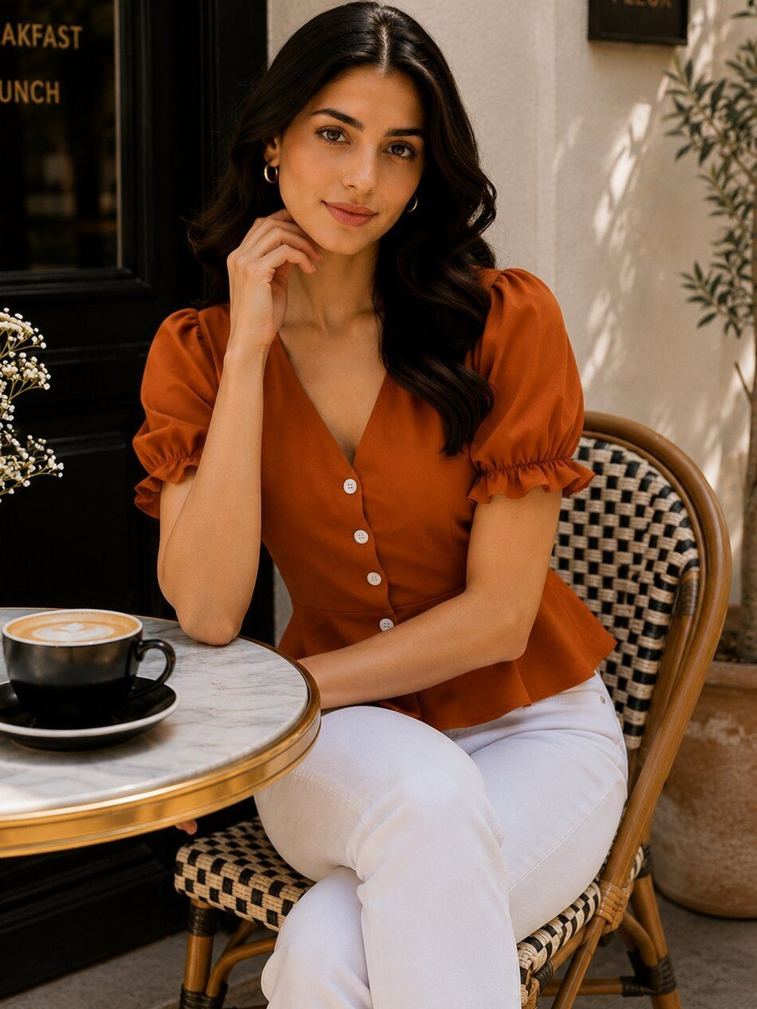 UNFAKENOW Puff Sleeve Cotton Blend Top