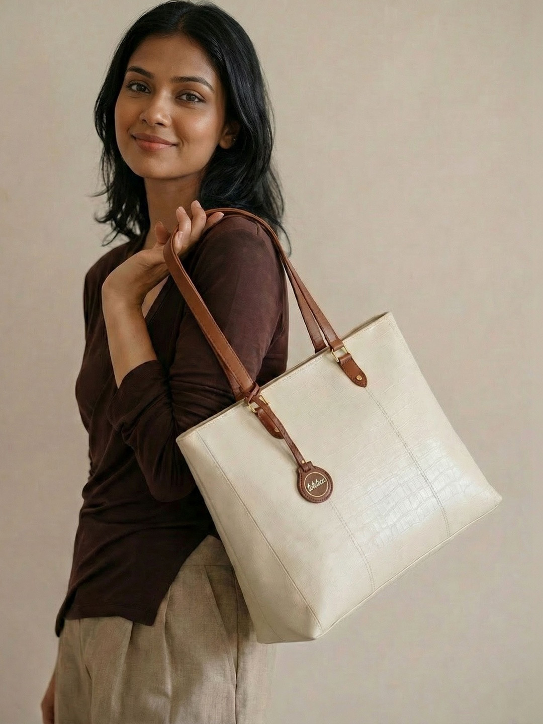 Toteteca Textured PU Structured Tote Bag