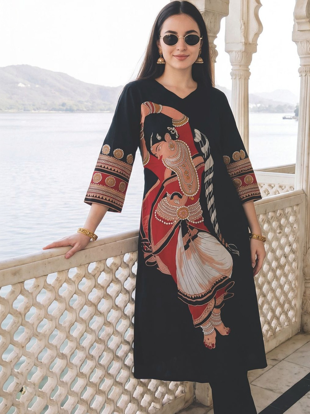 Indo Era Women Ethnic Motifs Printed Pure Cotton Kurta with Trousers