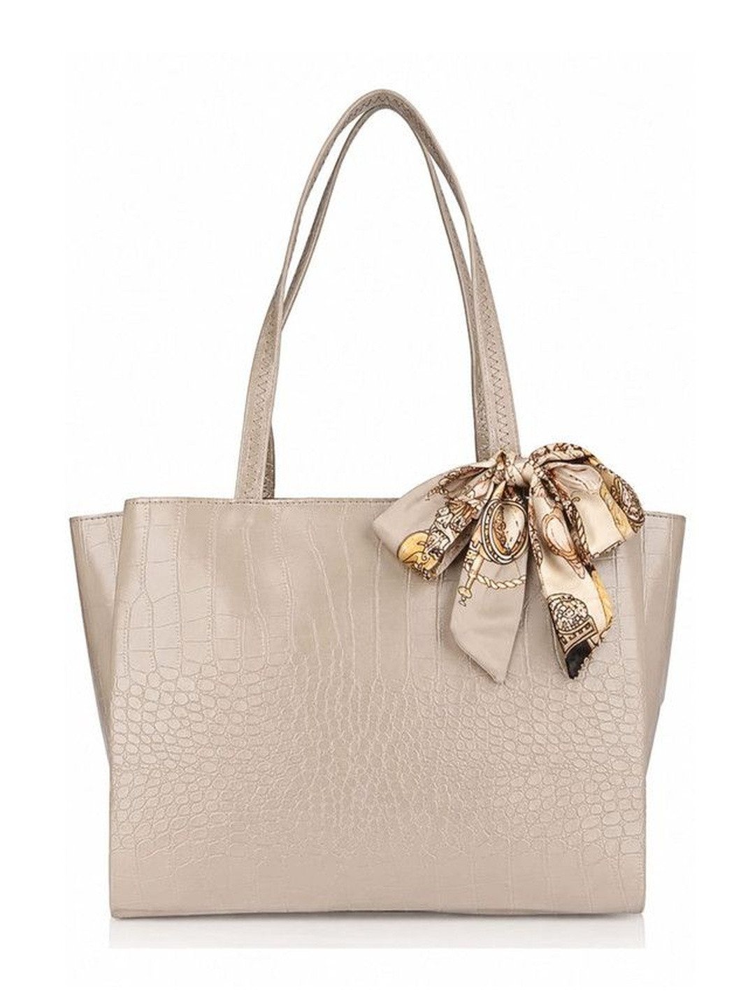 Jasuniq Textured PU Oversized Structured Tote Bag with Bow Detail