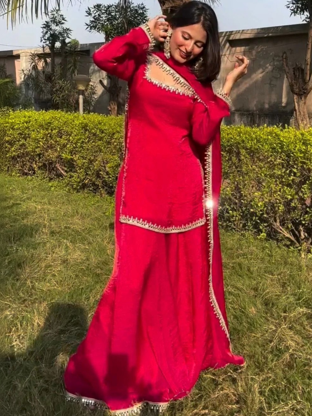 Sharara creations Women Regular Gotta Patti Kurta with Sharara & With Dupatta