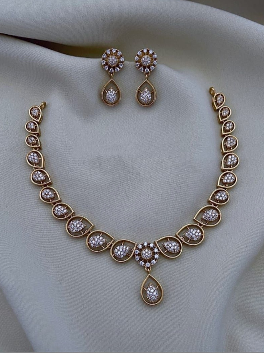 FANCY KF Gold-Plated Antique American Diamond Necklace and Earrings