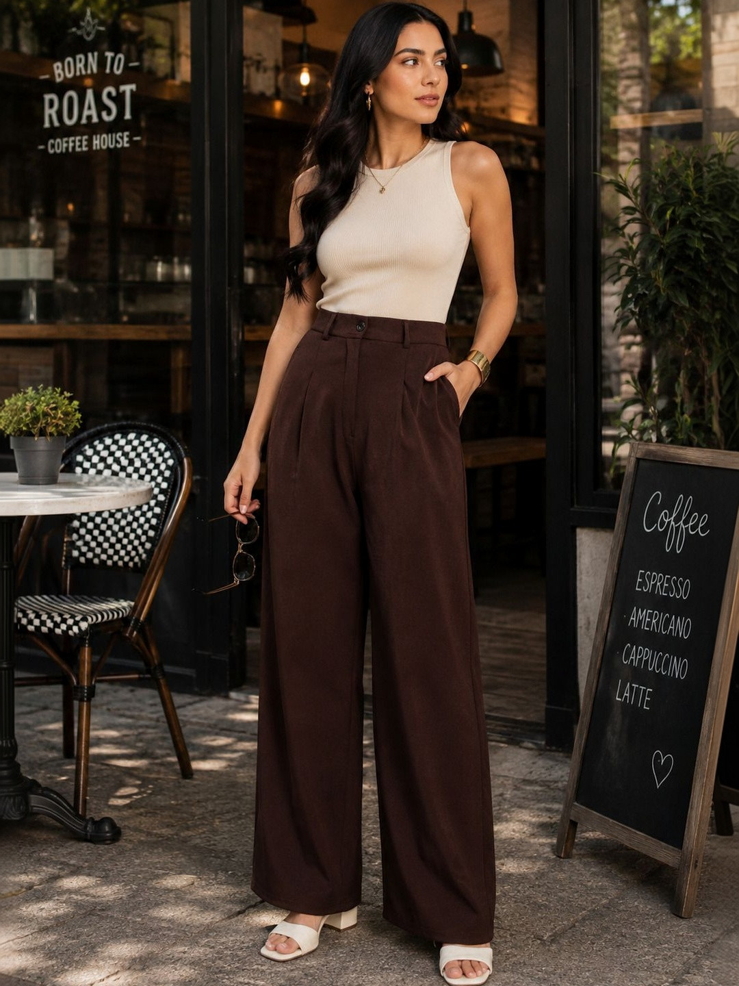 HERE&NOW Women Relaxed Easy Wash Pleated Trousers