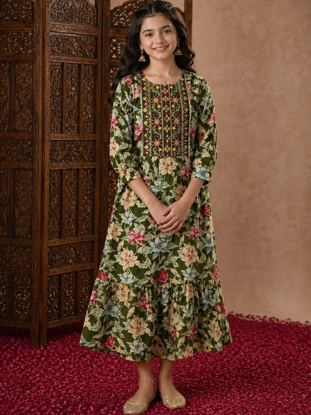 Sangria Floral Print A-Line Maxi Dress