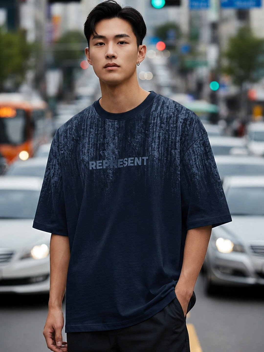JUMPCUTS Men Typography Dyed Drop-Shoulder Sleeves T-shirt