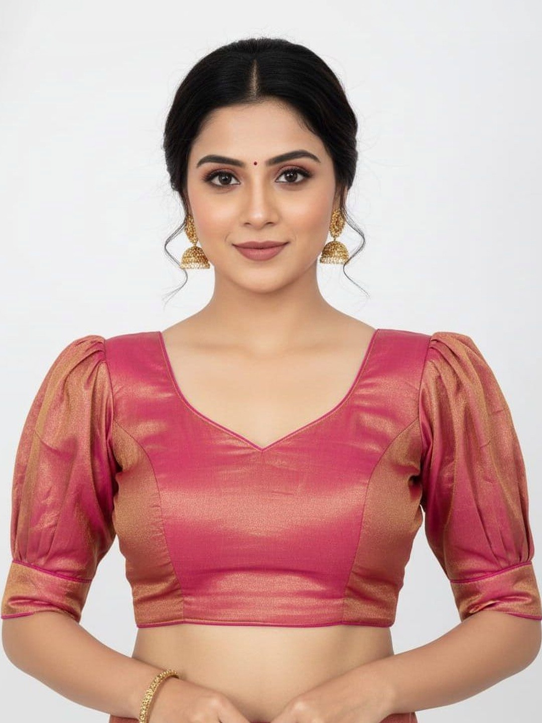 Apexaura Silk Blend Solid Zari Saree Blouse