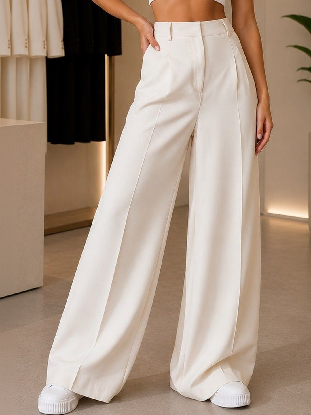 The Roadster Lifestyle Co Women Wide Leg-Fit High-Rise Pleated Korean Trousers