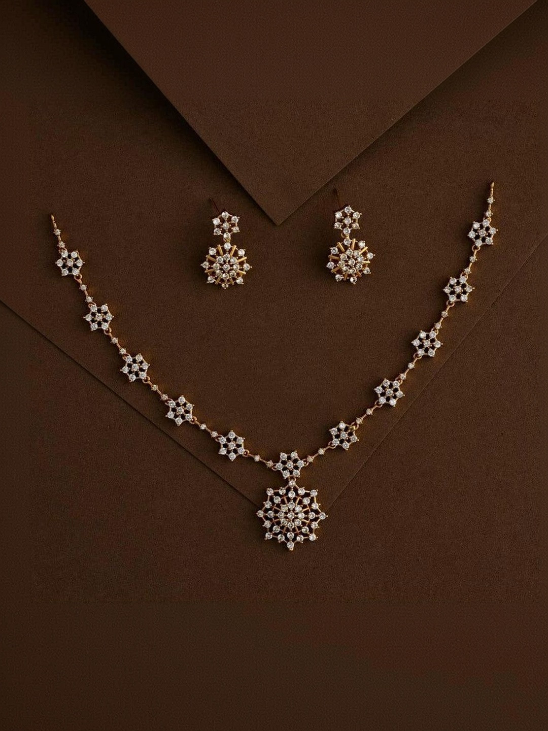 FANCY KF Gold-Plated Antique American Diamond Necklace and Earrings