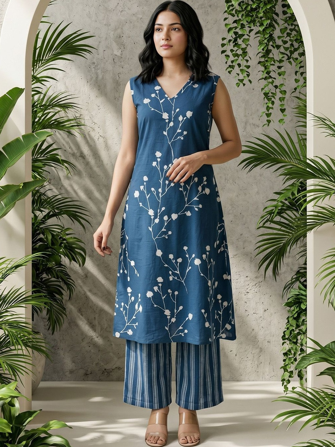 Varanga Women Floral Printed Regular Kurta with Palazzos
