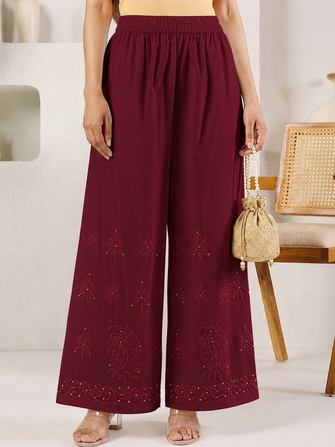 colorkosh Women Ethnic Motifs Embroidered Ethnic Palazzos