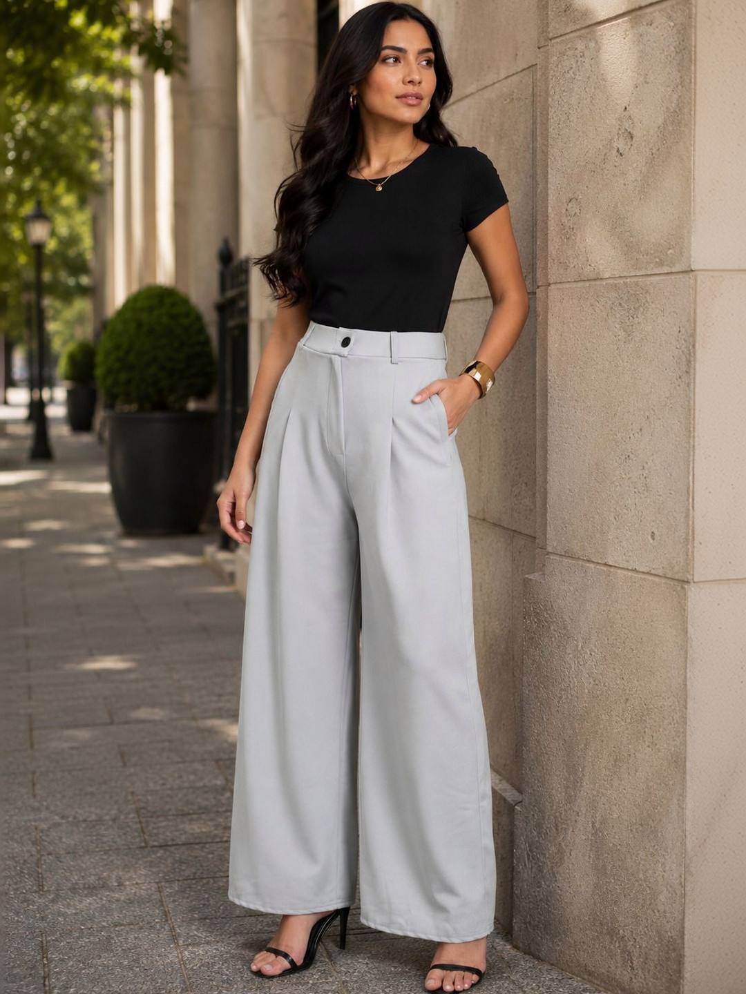 HERE&NOW Women Relaxed Easy Wash Pleated Trousers