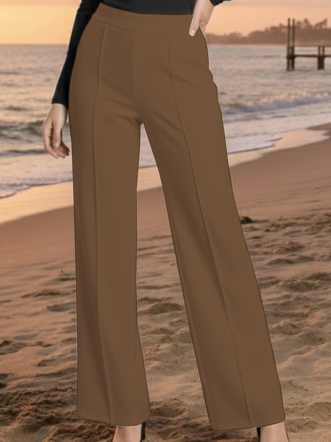 ROOPKAR Cotton Relaxed Easy Wash Pleated Trousers