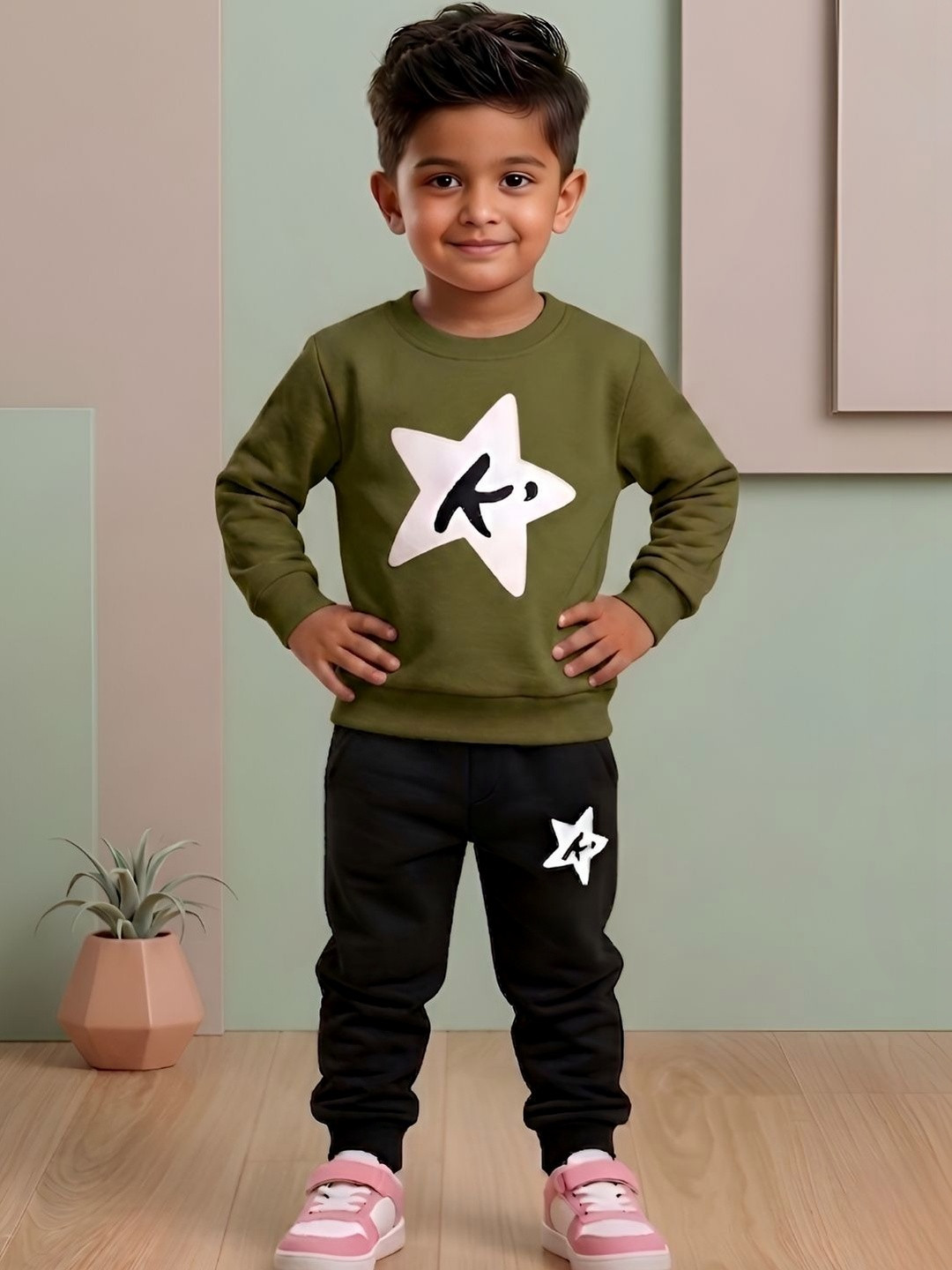 CUTE N TIGHT Boys Printed Round Neck Sweatshirt With Joggers