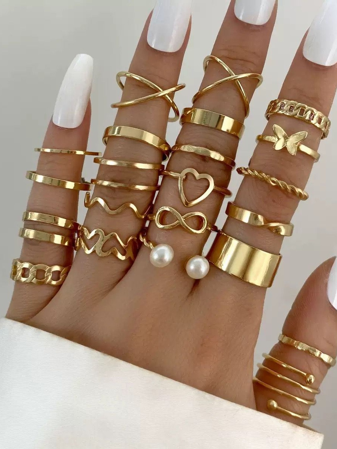 Zaphariq Women Set of 22 Gold-Plated Finger Ring