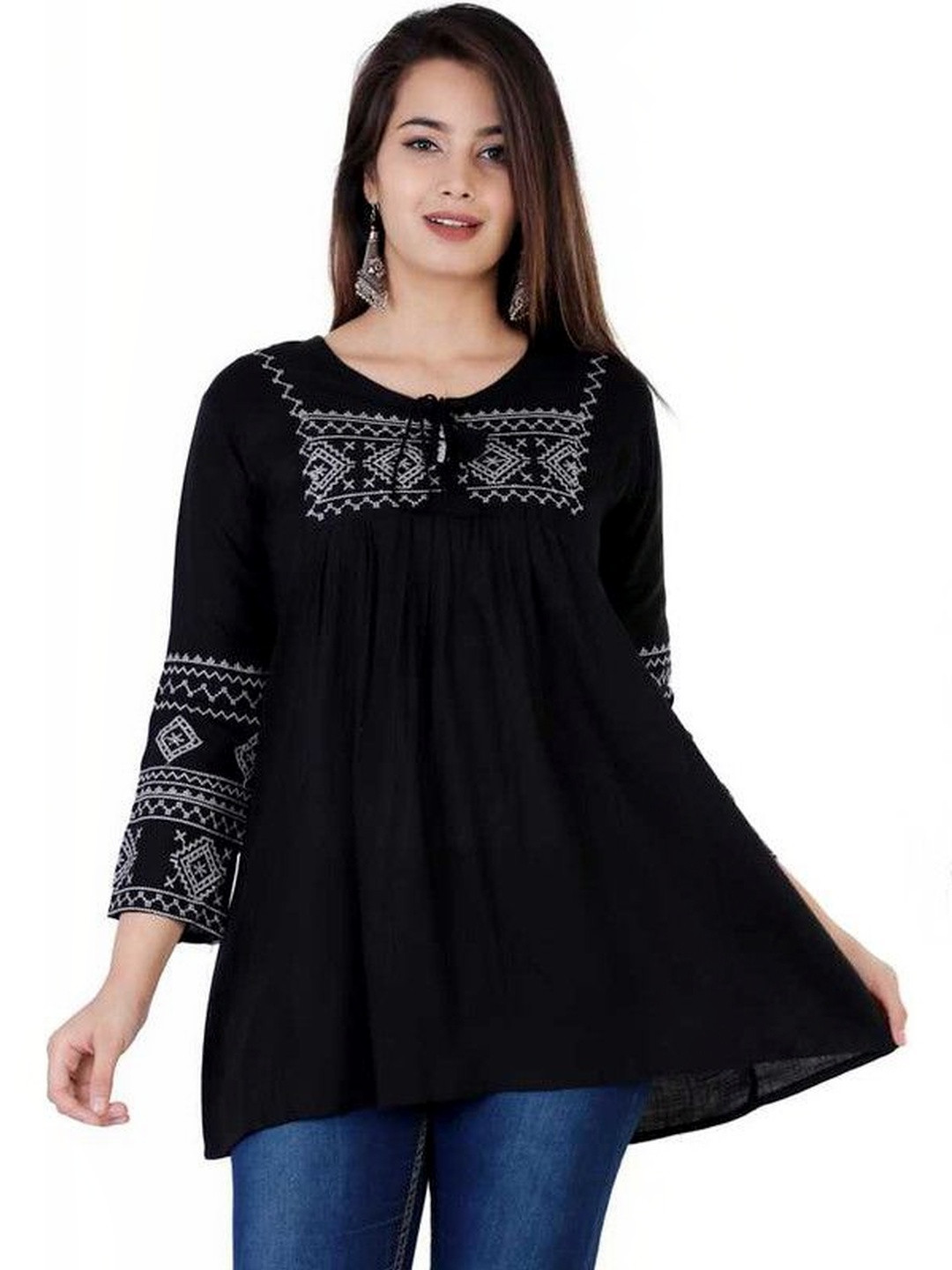 Yashwani Fashion Embroidered Tie-Up Neck Ethnic Top