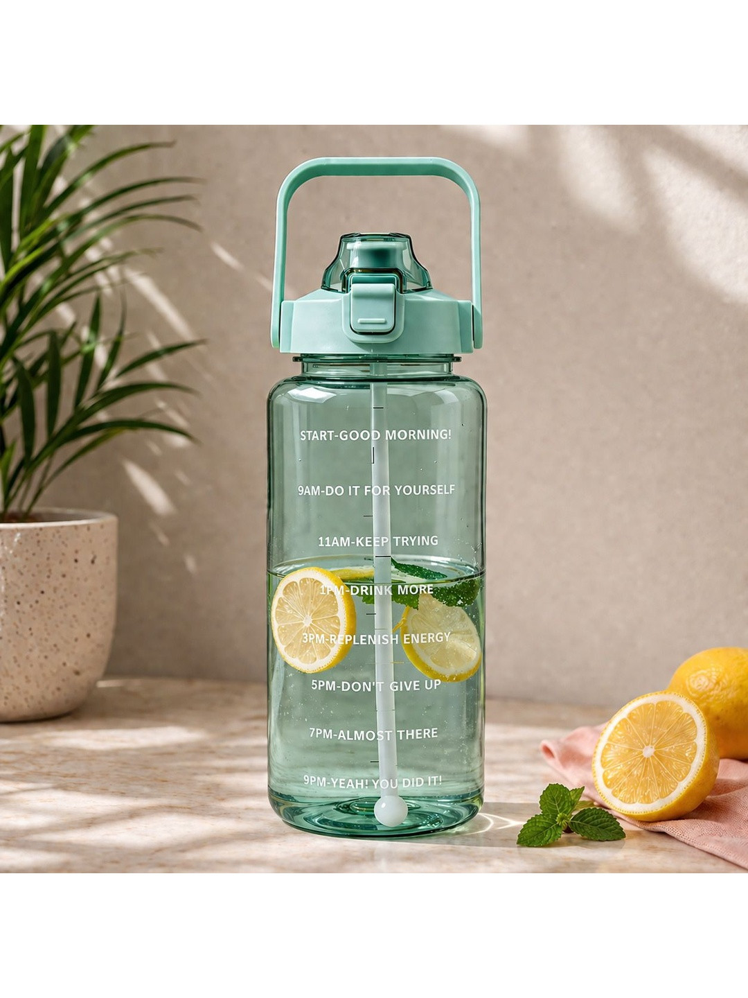 DFIT Green & White Single Plastic Typography Water Bottle