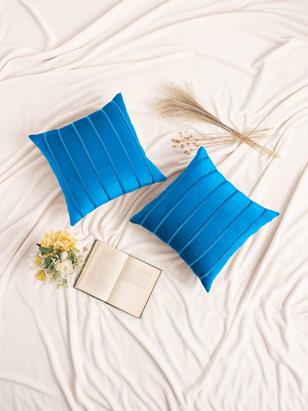 Khooti Blue Set of 2 Velvet Square Cushion Covers