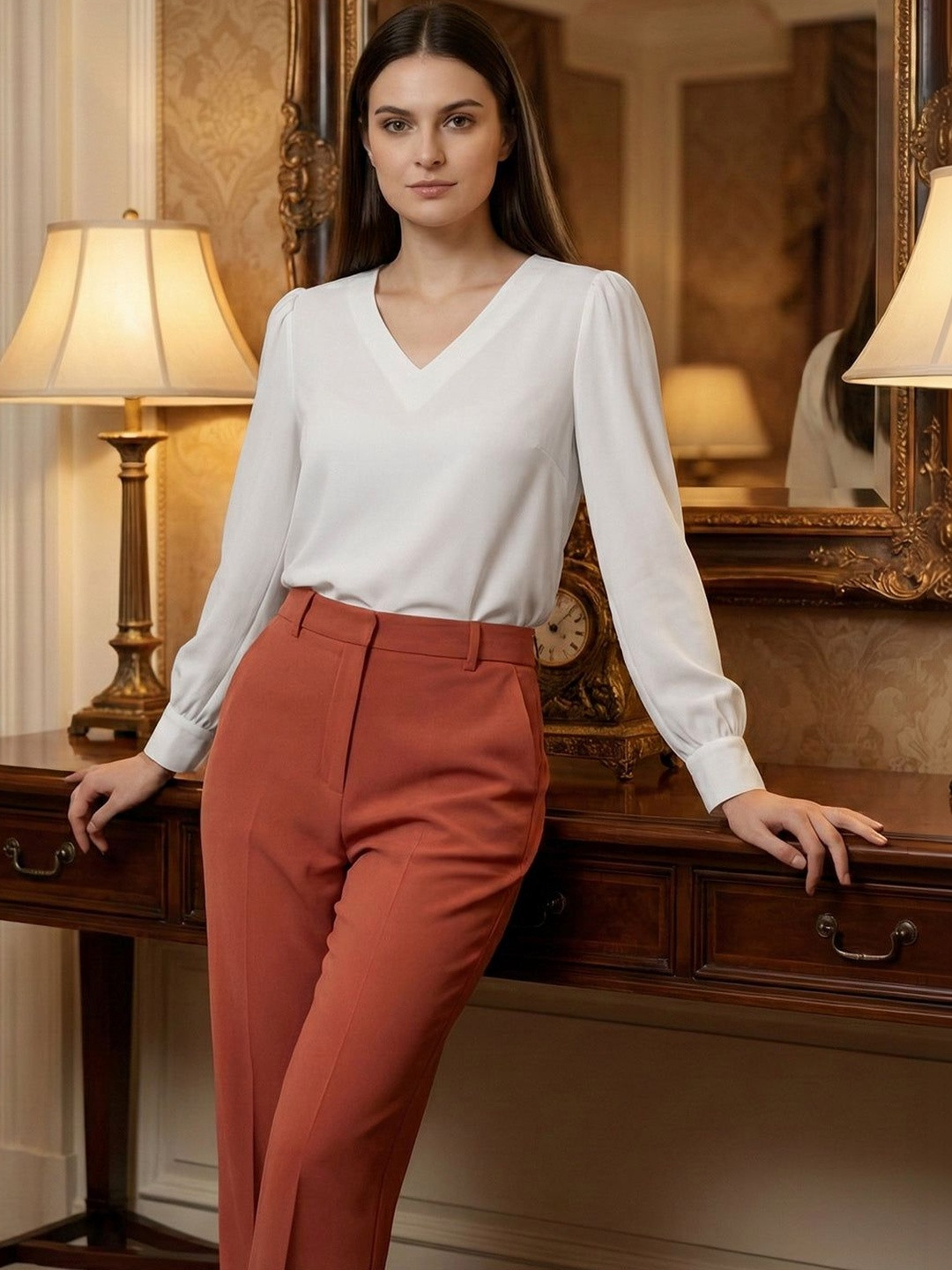 Vashuqi Puff Sleeve Crepe Top