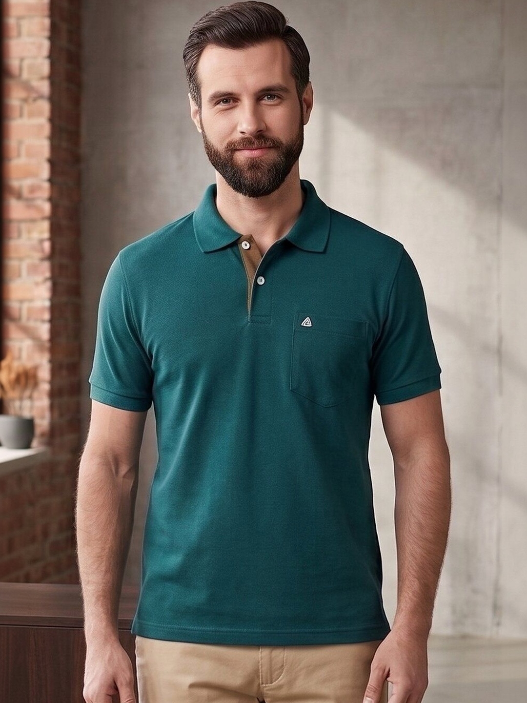 Pierre Carlo Men Polo Collar Pockets T-shirt