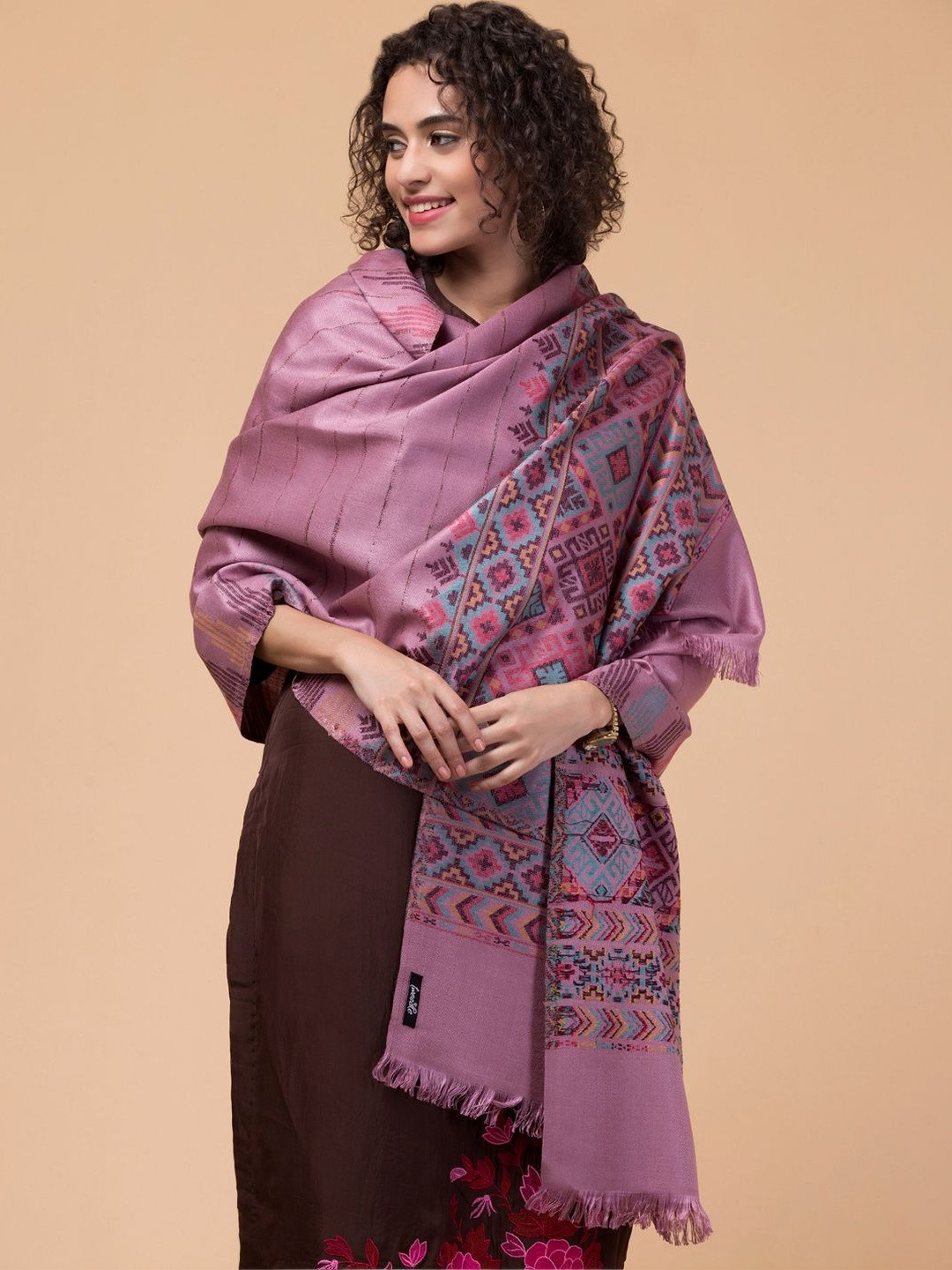 Tweedle Kullu Design Woven Stole with Fringes