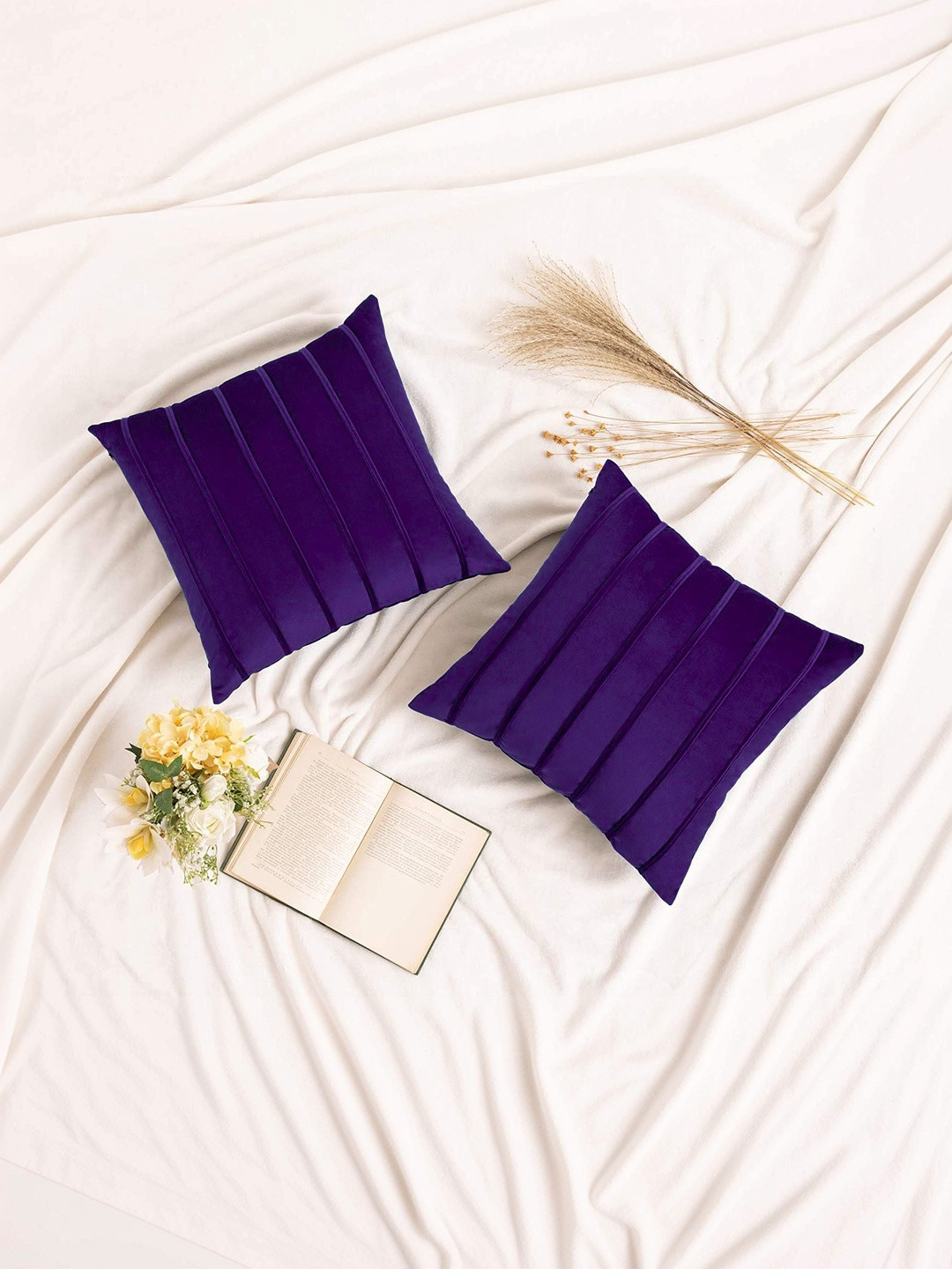 Khooti Purple Set of 2 Velvet Square Cushion Covers