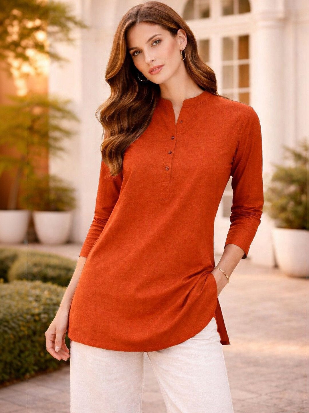 Koshiks Mandarin Collar Pure Cotton Kurti
