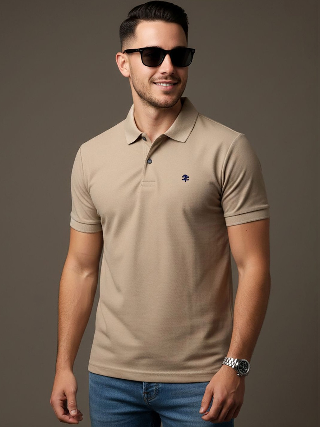 HERE&NOW Men Brand Logo Polo Collar T-shirt