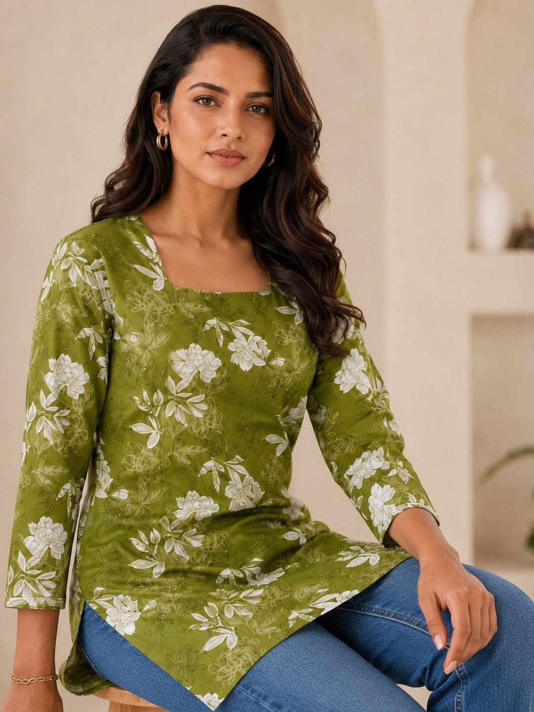 HARIKS Square Neck Printed Tunic