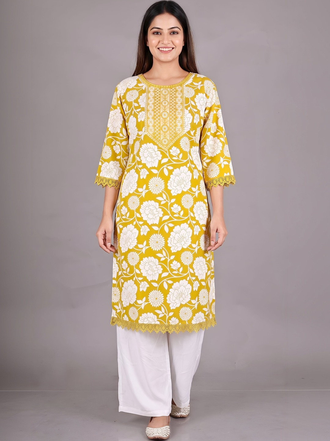 Nakhrelee Floral Printed Thread Work Kurta with Palazzos