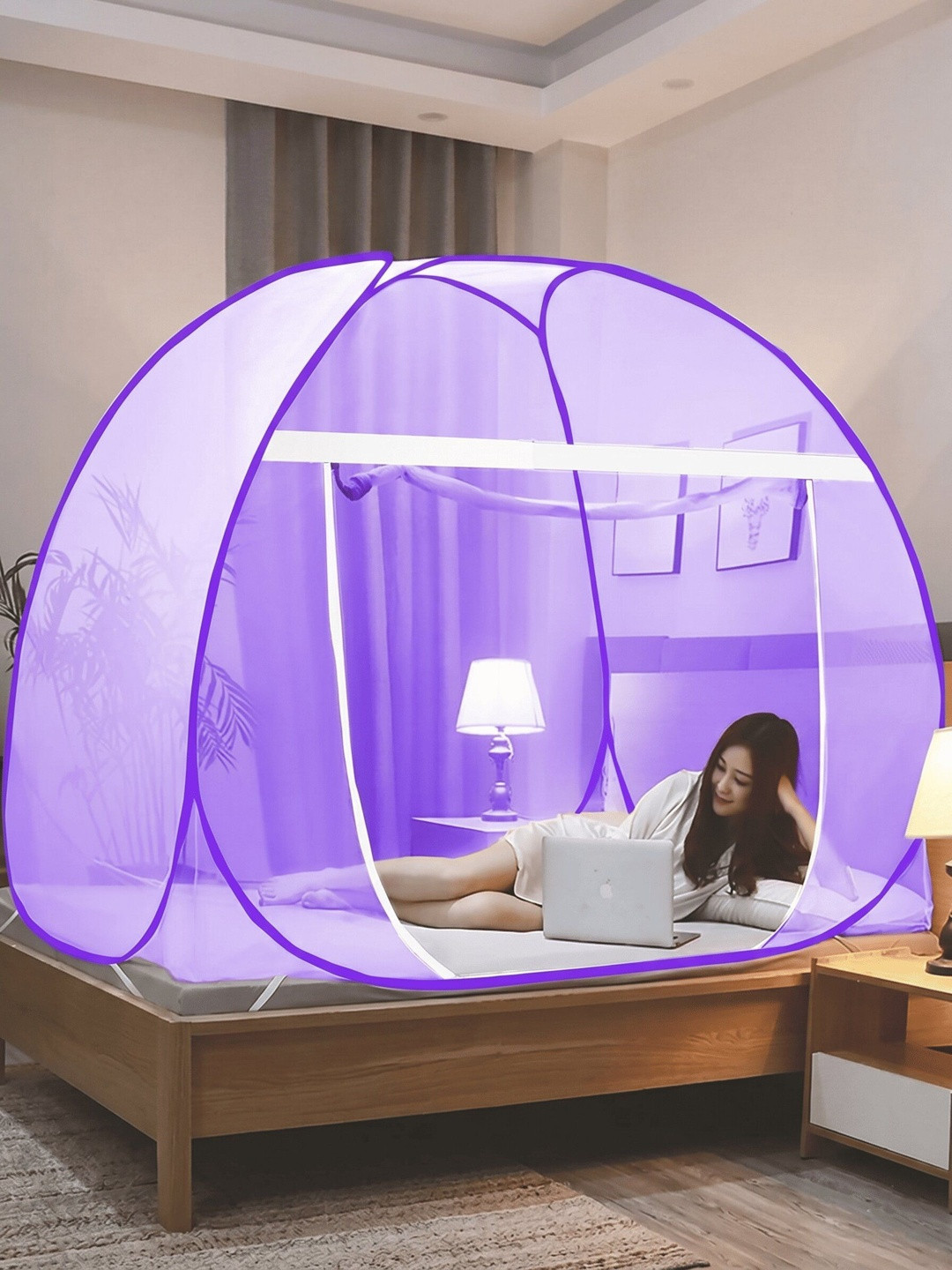 CATRON Purple & Purple King Size Tent Mosquito Net
