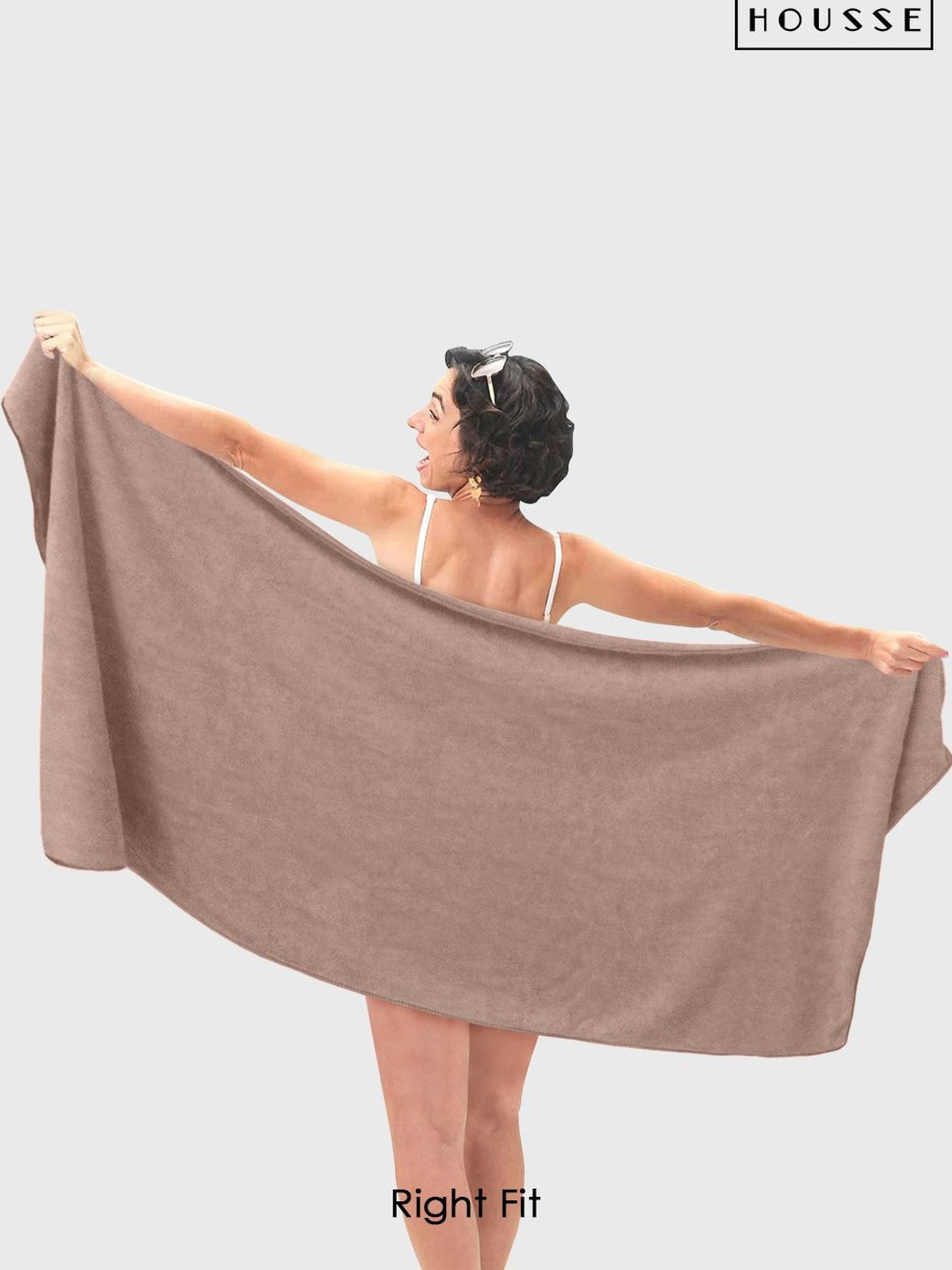 HOUSSE Beige Solid Microfiber 450GSM Super Soft Adult Regular Bath Towel-30x59In