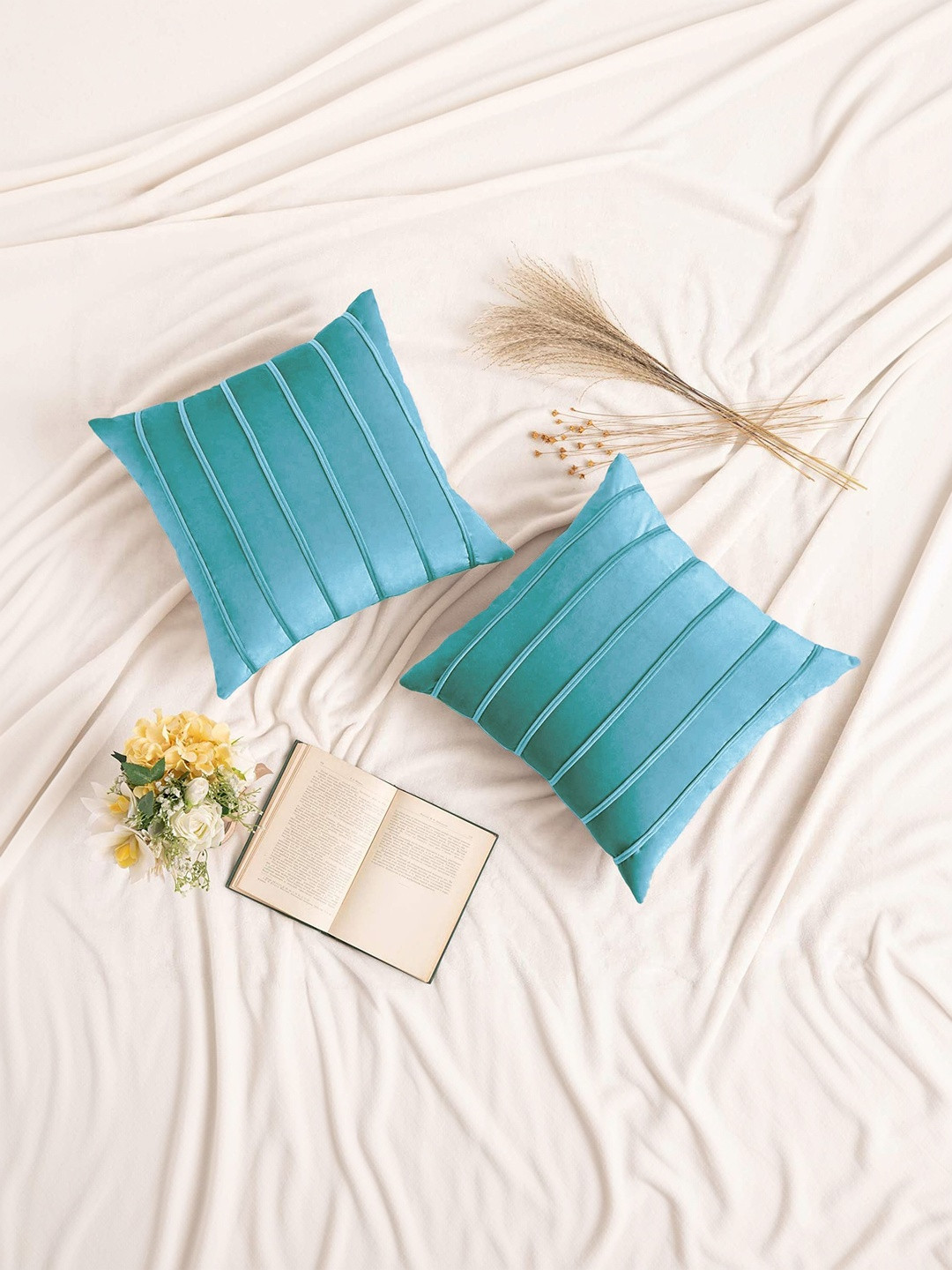 Khooti Turquoise Blue Set of 2 Velvet Square Cushion Covers