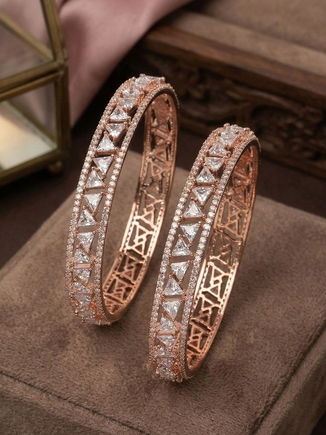 YouBella Set of 2 Gold-Plated White Stone-Studded Bangles