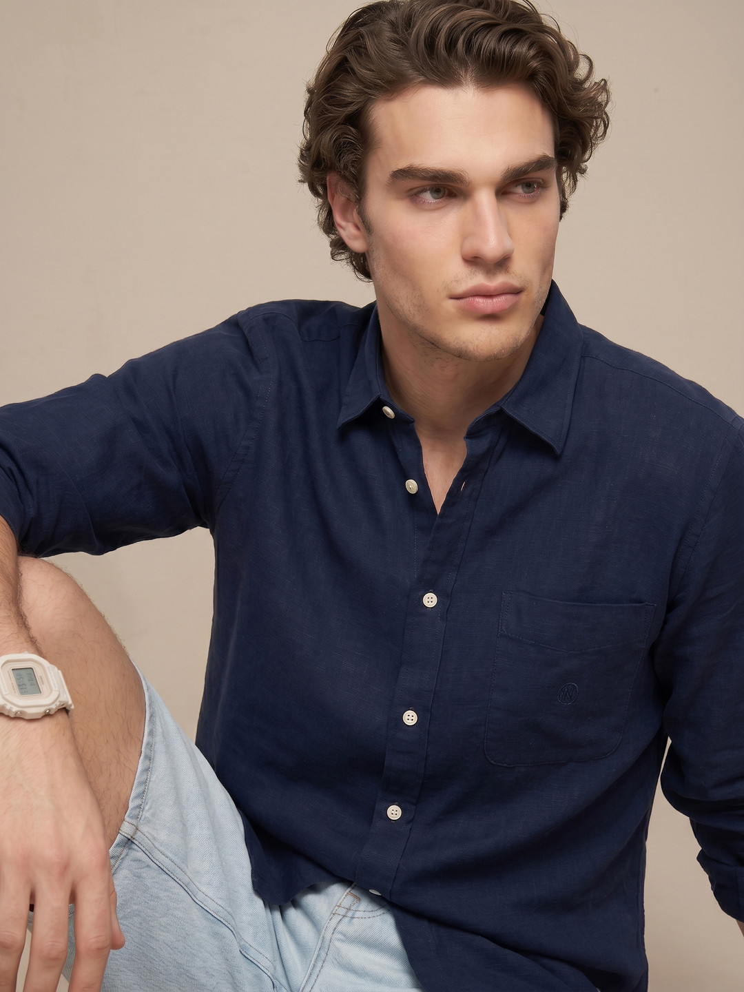 Nautica Spread Collar Pure Cotton Casual Shirt