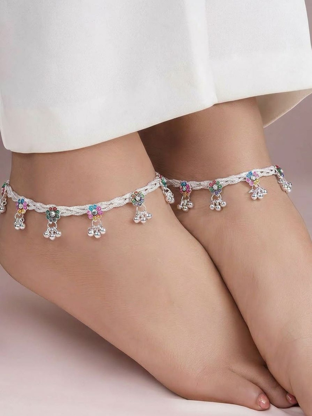 LAALI Silver-Plated Artificial Stones and Beads Anklet