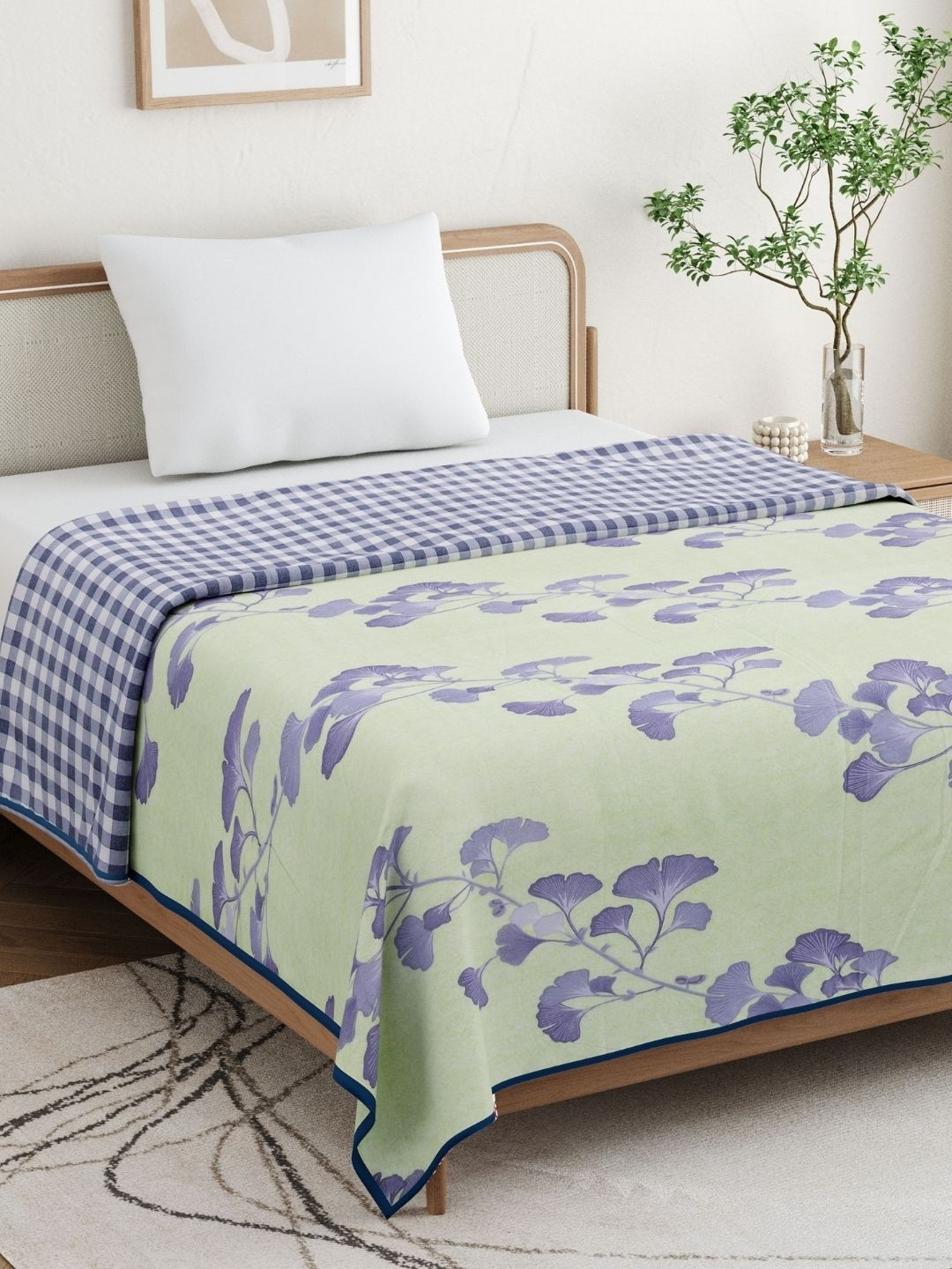 RIVERMOOR Green & Lime Green Floral Microfiber AC Room 110 GSM Dohar