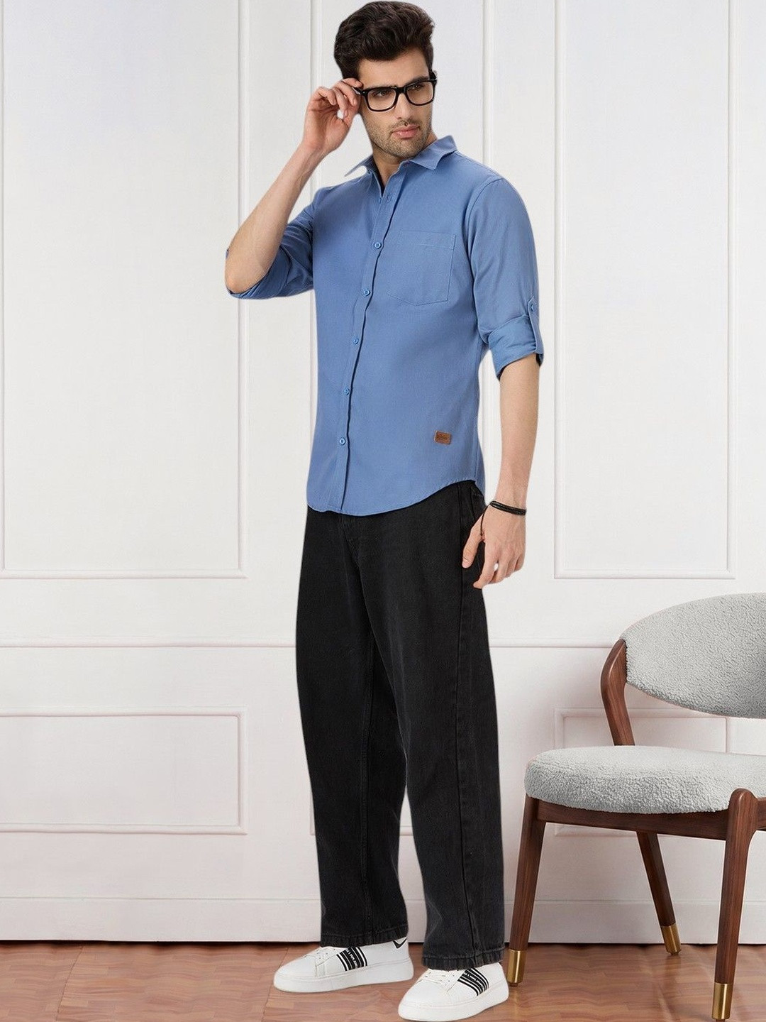 The Roadster Lifestyle Co Pure Cotton Spread Collar Shirt