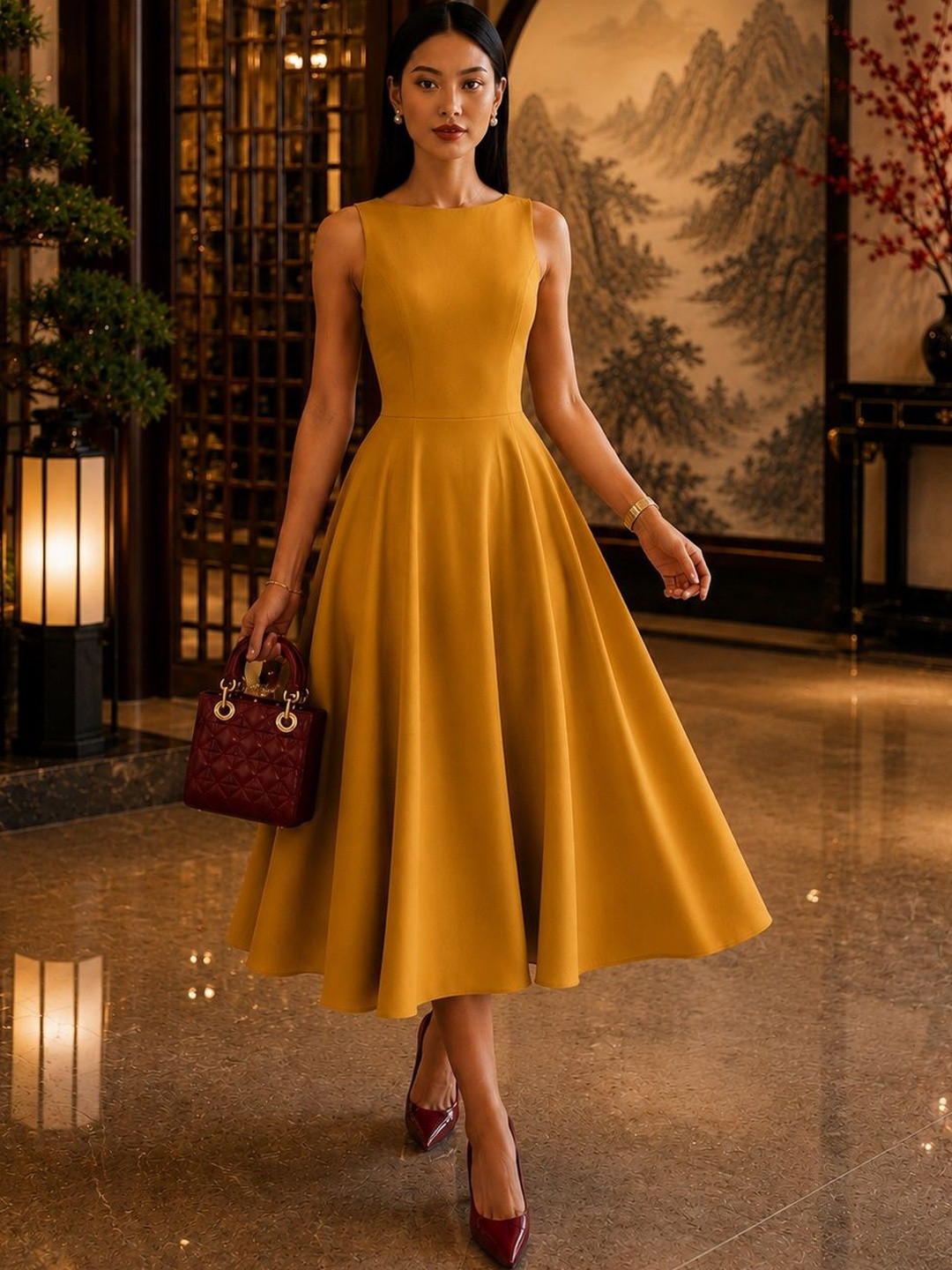 KASHIANXSTYLE Fit & Flare Midi Dress