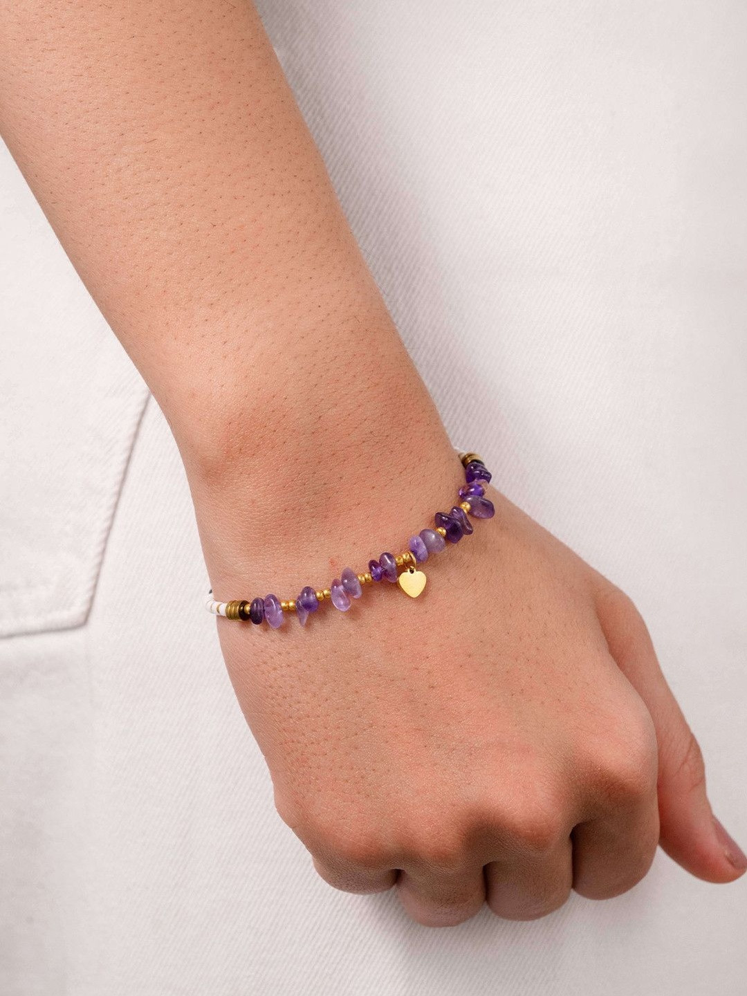 QUERALT Women Purple Amethyst Heart Charm Bracelet