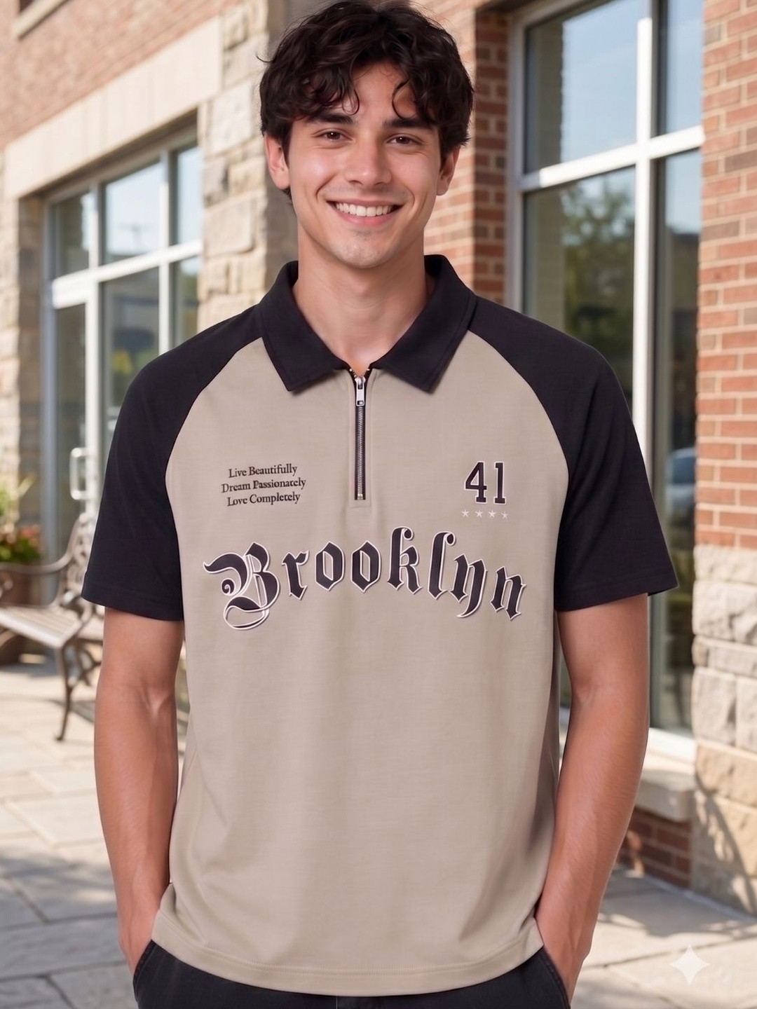 CLUB 44 Men Typography Colourblocked Polo Collar T-shirt