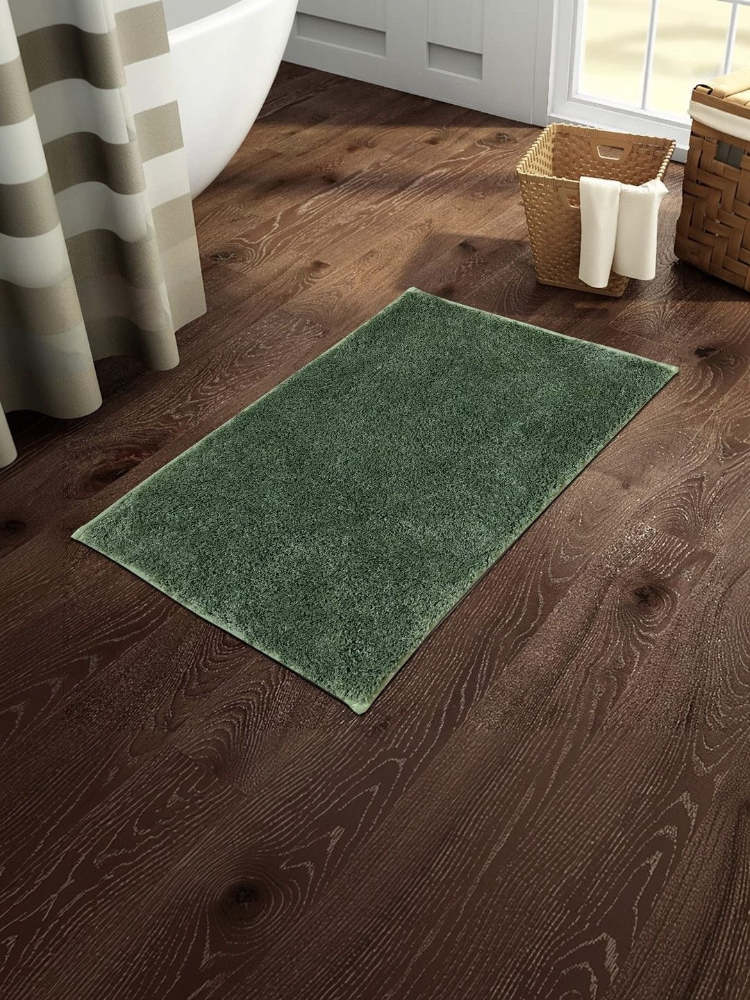 SPACES Green Textured 2376 GSM Anti-Skid Bath Rugs